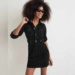 madewell denim seamed mini dress in lunar wash women no193 black size 14